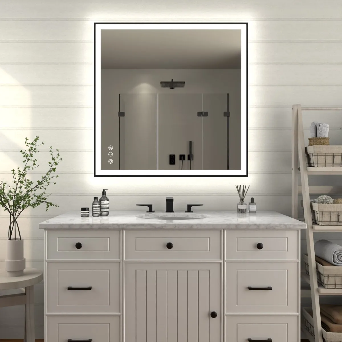 Apex-Noir 36"x36" Framed LED Lighted Bathroom Mirror