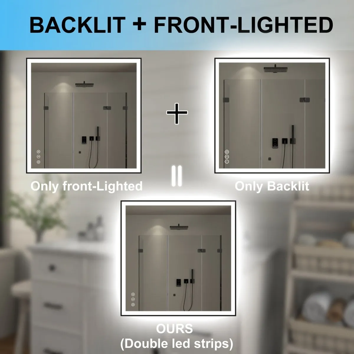 Apex-Noir 36"x36" Framed LED Lighted Bathroom Mirror