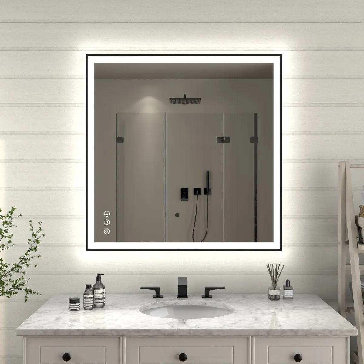 Apex-Noir 36"x36" Framed LED Lighted Bathroom Mirror