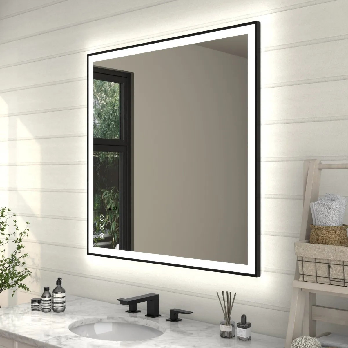 Apex-Noir 36"x36" Framed LED Lighted Bathroom Mirror