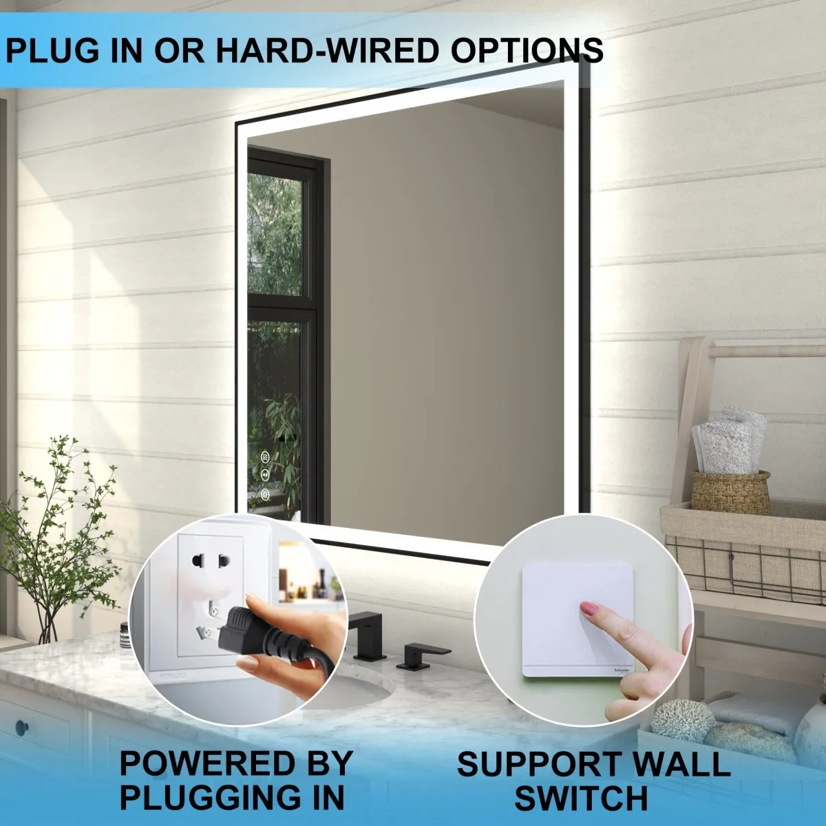 Apex-Noir 36"x36" Framed LED Lighted Bathroom Mirror