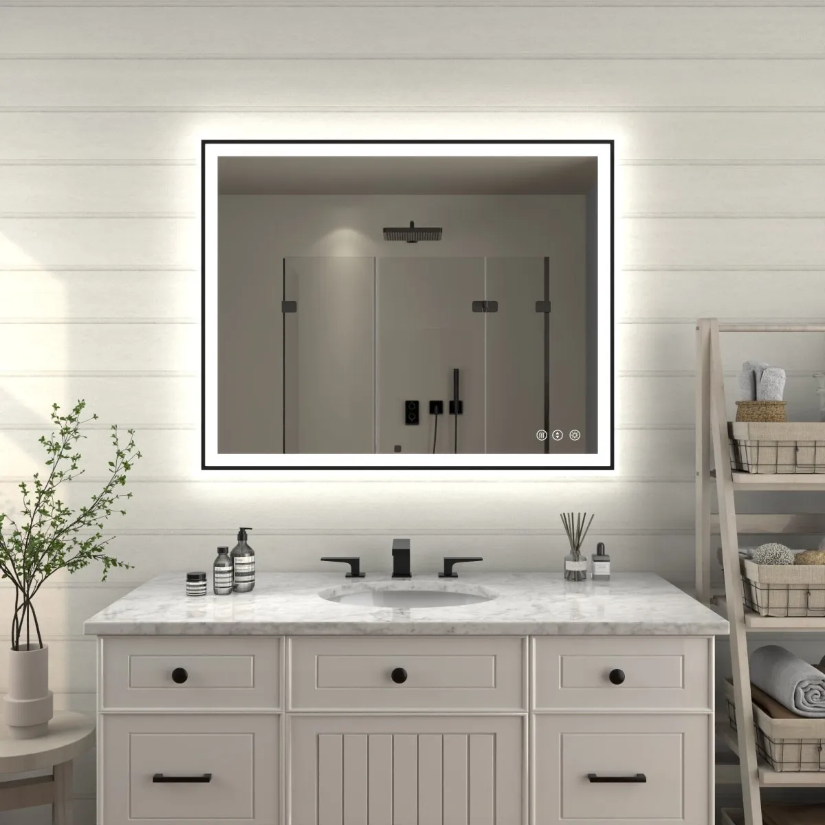 Apex-Noir 40"x32" Framed LED Lighted Bathroom Mirror