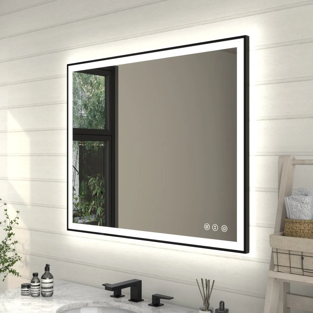 Apex-Noir 40"x32" Framed LED Lighted Bathroom Mirror