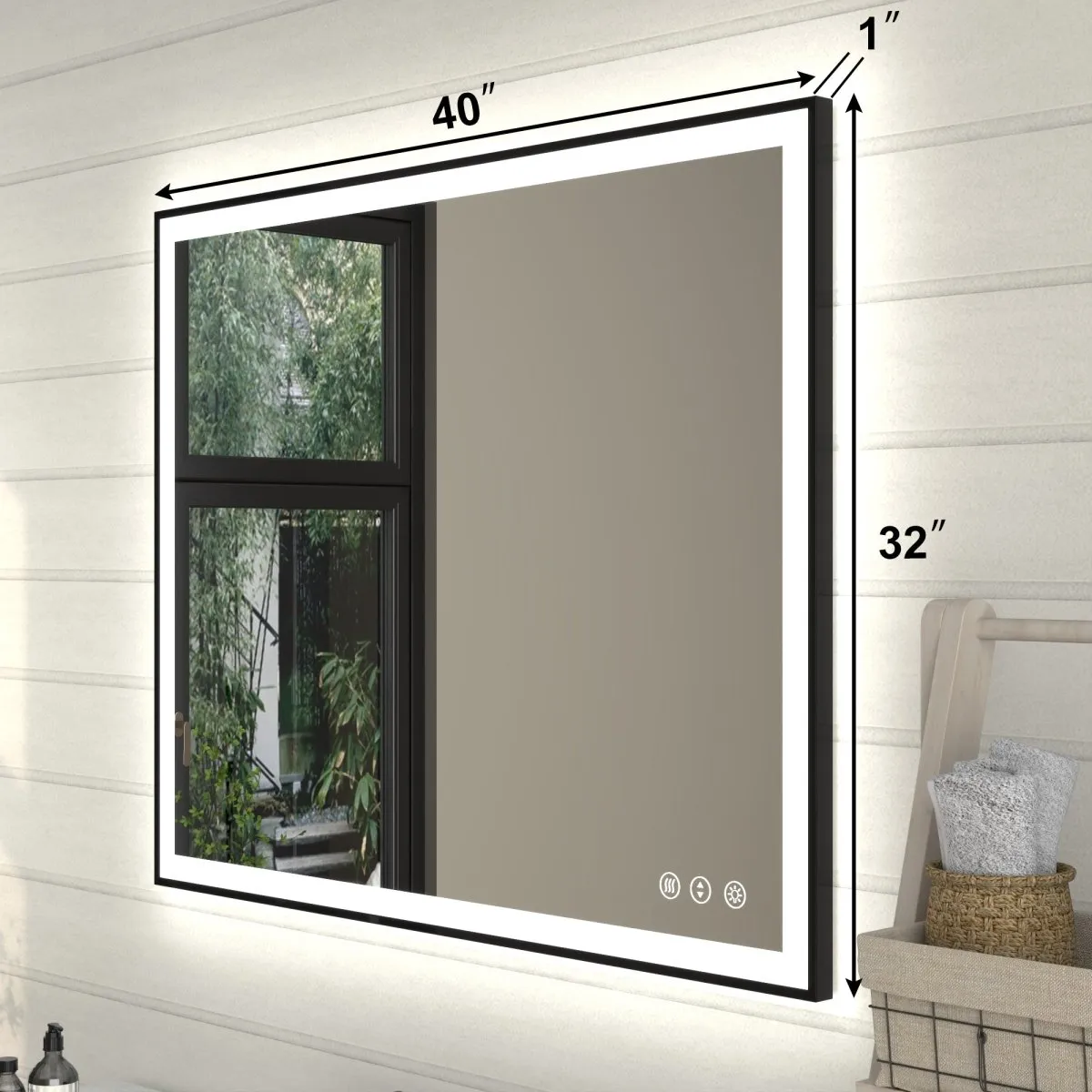 Apex-Noir 40"x32" Framed LED Lighted Bathroom Mirror