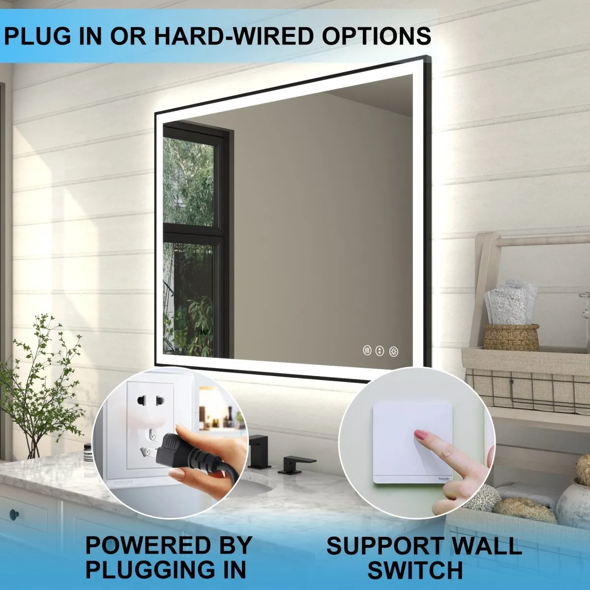 Apex-Noir 40"x32" Framed LED Lighted Bathroom Mirror