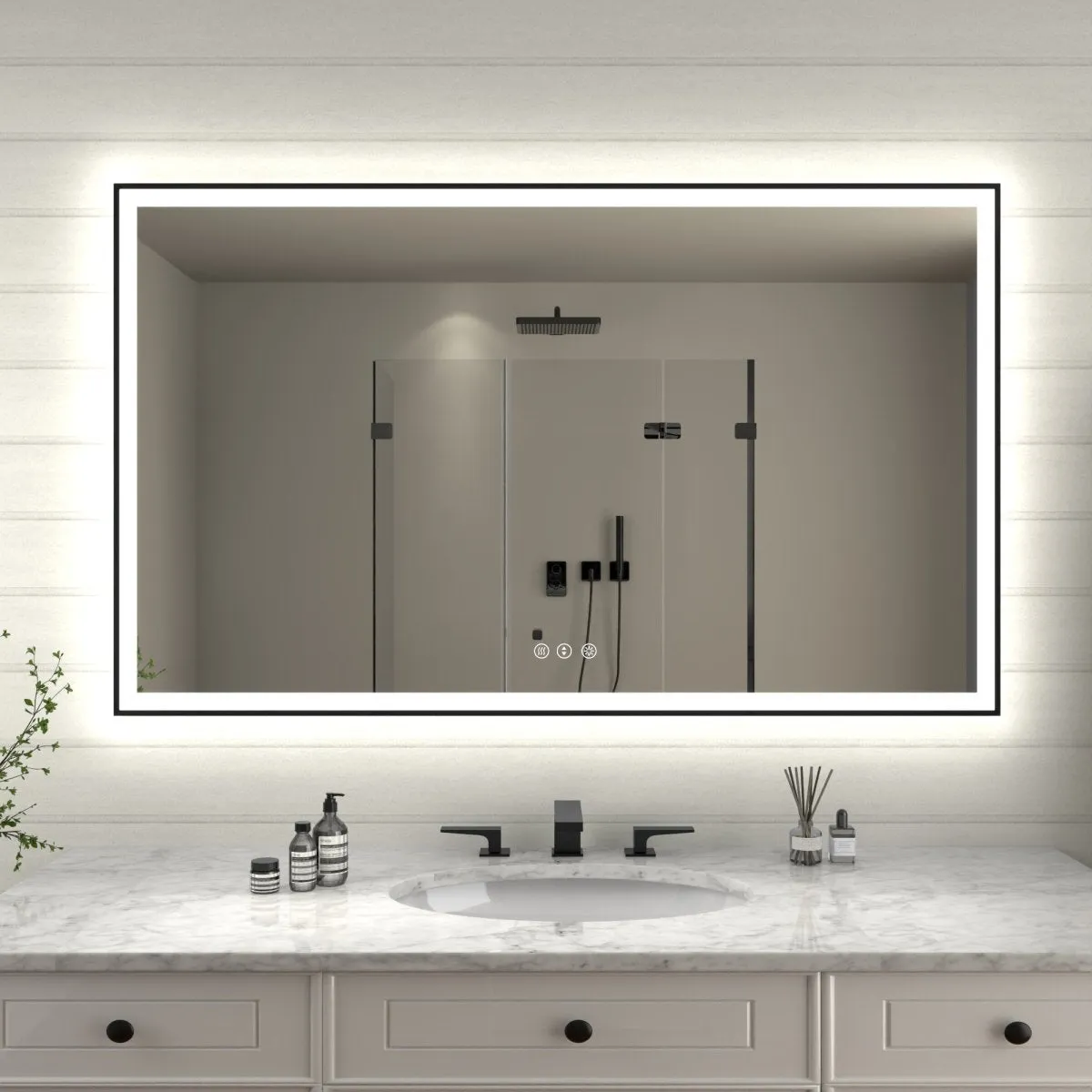 Apex-Noir 60"x36" Framed LED Lighted Bathroom Mirror