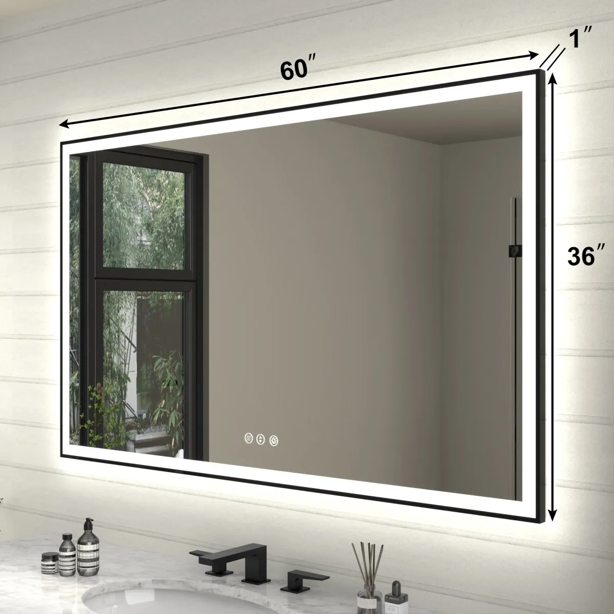 Apex-Noir 60"x36" Framed LED Lighted Bathroom Mirror