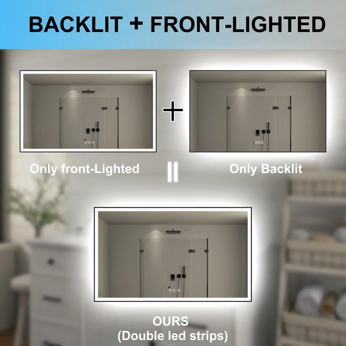 Apex-Noir 60"x36" Framed LED Lighted Bathroom Mirror