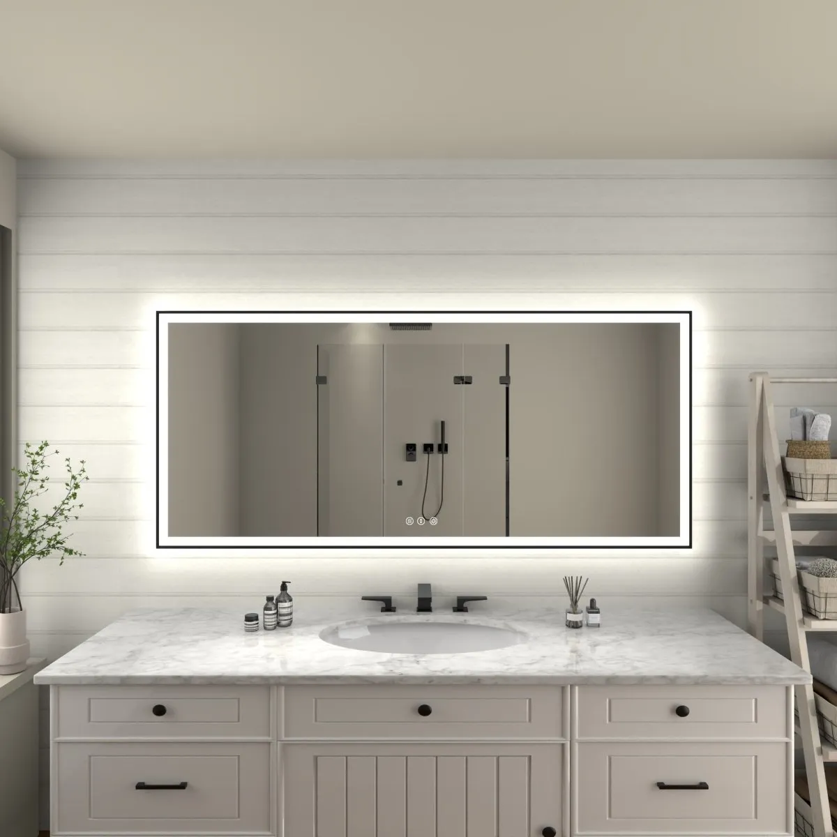 Apex-Noir 72"x32" Framed LED Lighted Bathroom Mirror