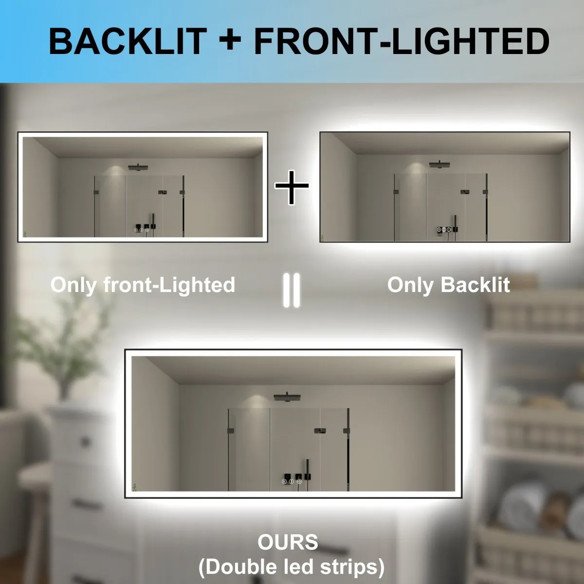Apex-Noir 72"x32" Framed LED Lighted Bathroom Mirror