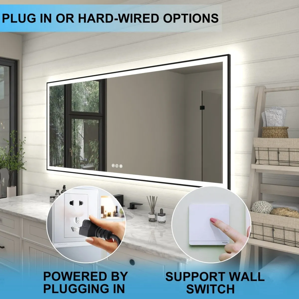 Apex-Noir 72"x32" Framed LED Lighted Bathroom Mirror