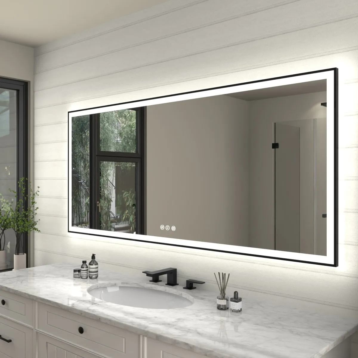 Apex-Noir 72"x32" Framed LED Lighted Bathroom Mirror