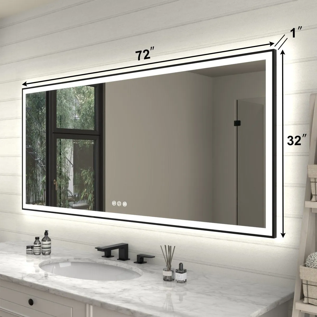 Apex-Noir 72"x32" Framed LED Lighted Bathroom Mirror
