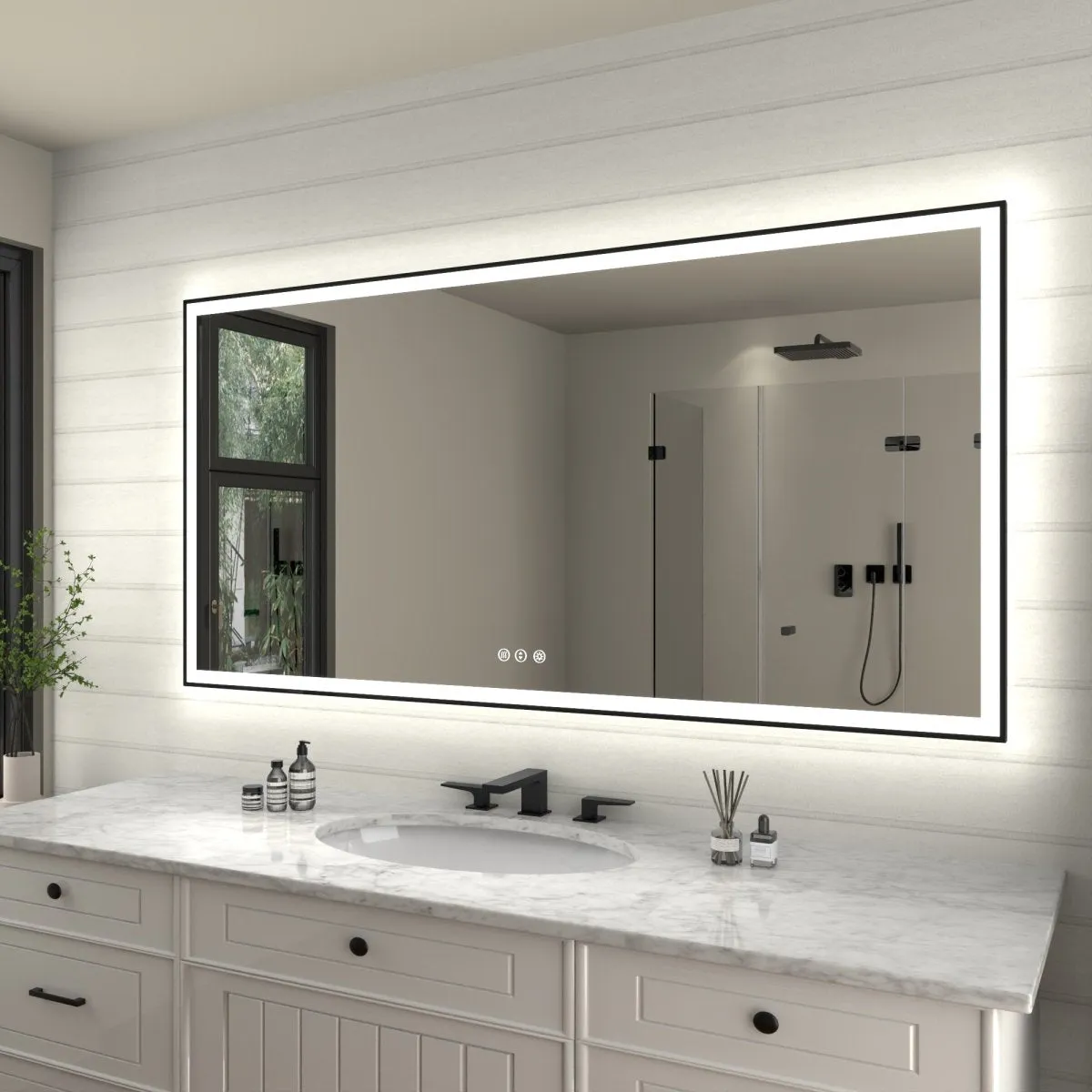 Apex-Noir 72"x36" Framed LED Lighted Bathroom Mirror