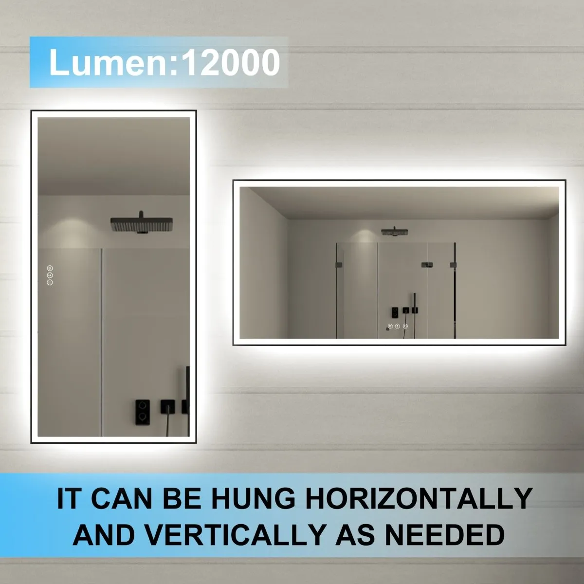 Apex-Noir 72"x36" Framed LED Lighted Bathroom Mirror