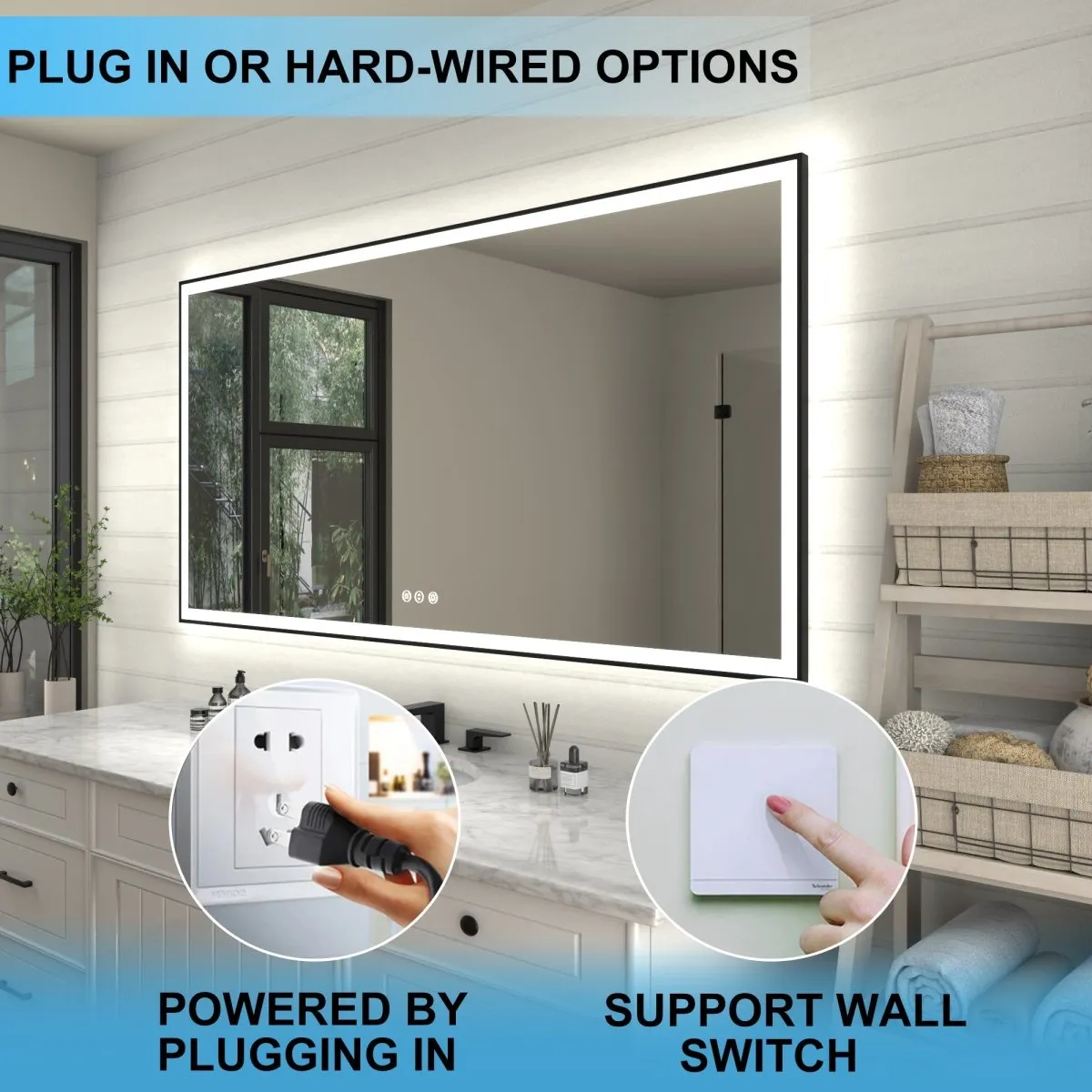 Apex-Noir 72"x36" Framed LED Lighted Bathroom Mirror