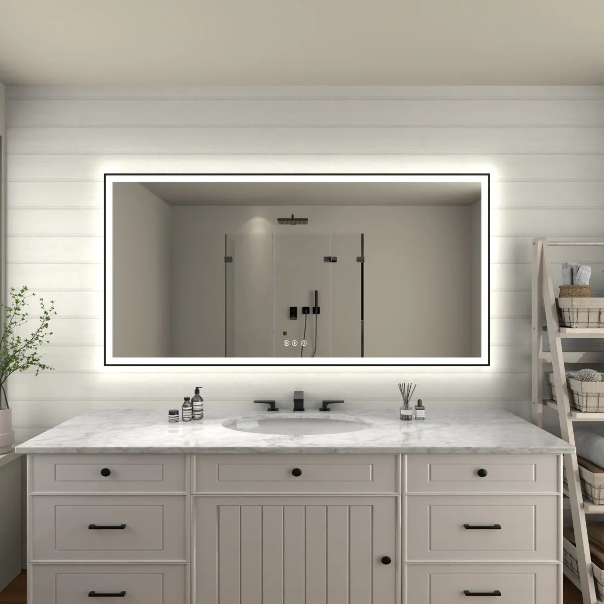 Apex-Noir 72"x36" Framed LED Lighted Bathroom Mirror