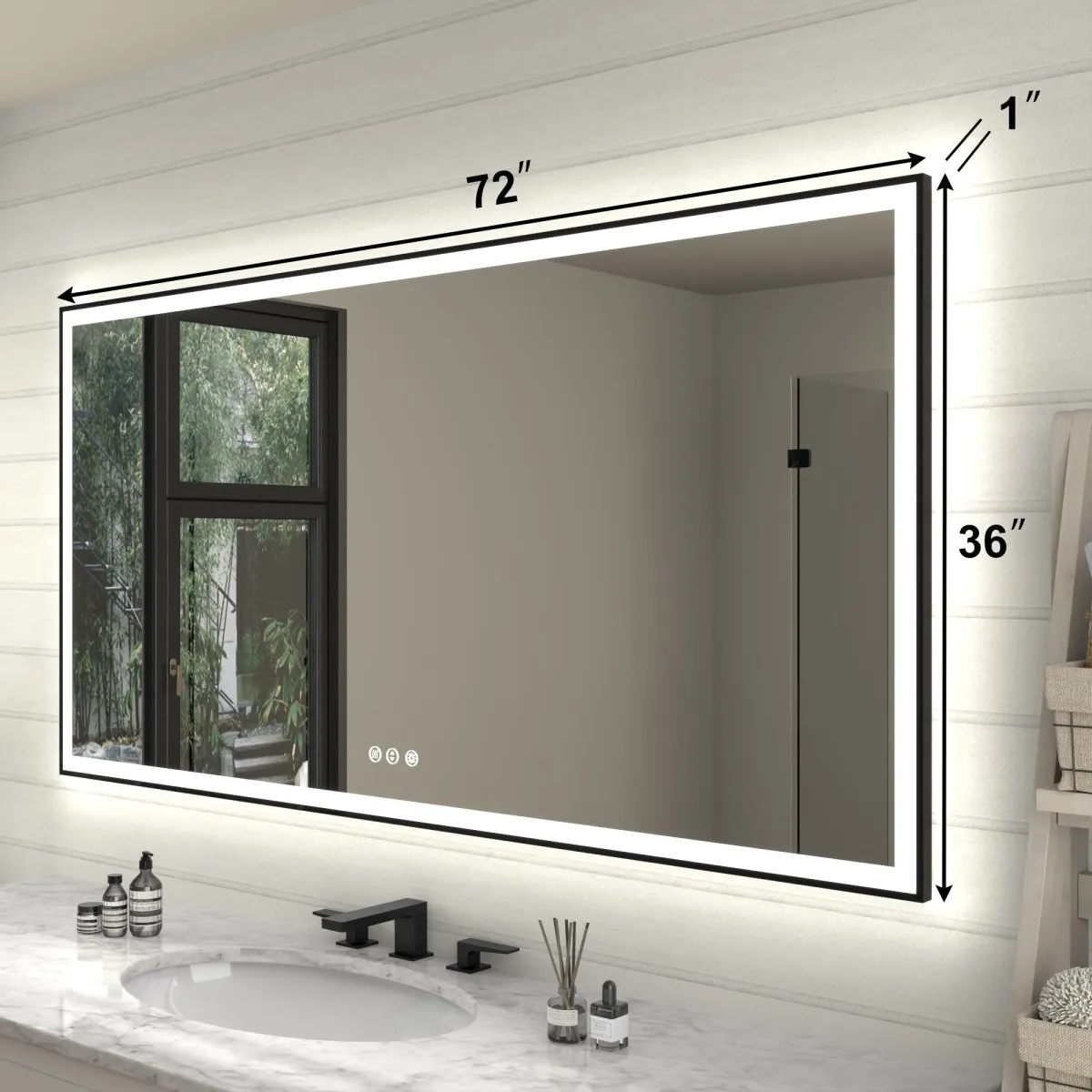 Apex-Noir 72"x36" Framed LED Lighted Bathroom Mirror