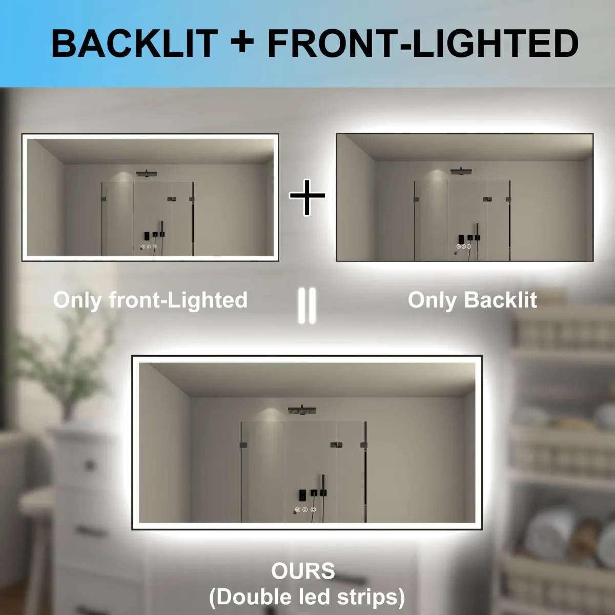 Apex-Noir 72"x36" Framed LED Lighted Bathroom Mirror