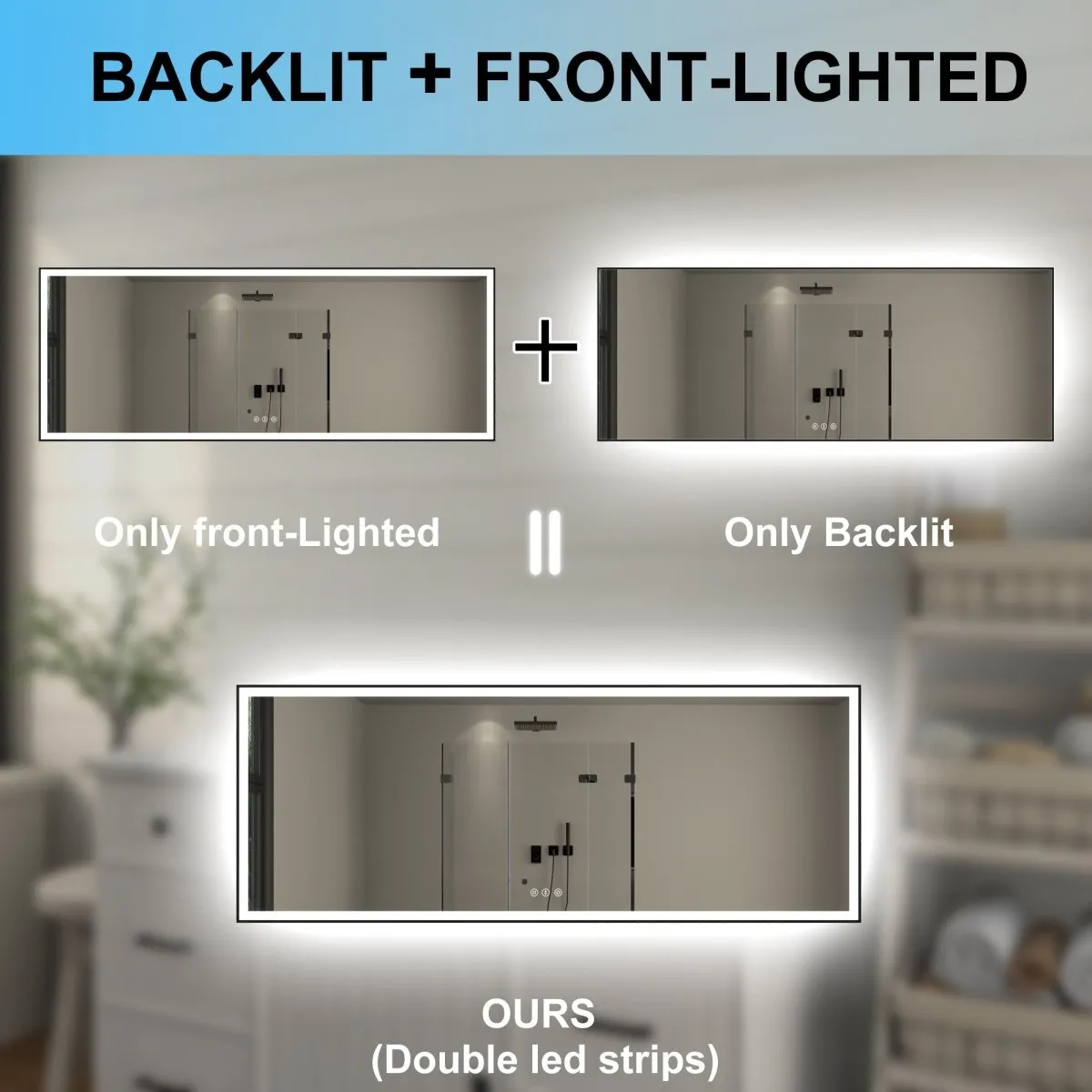 Apex-Noir 84"x32" Framed LED Lighted Bathroom Mirror