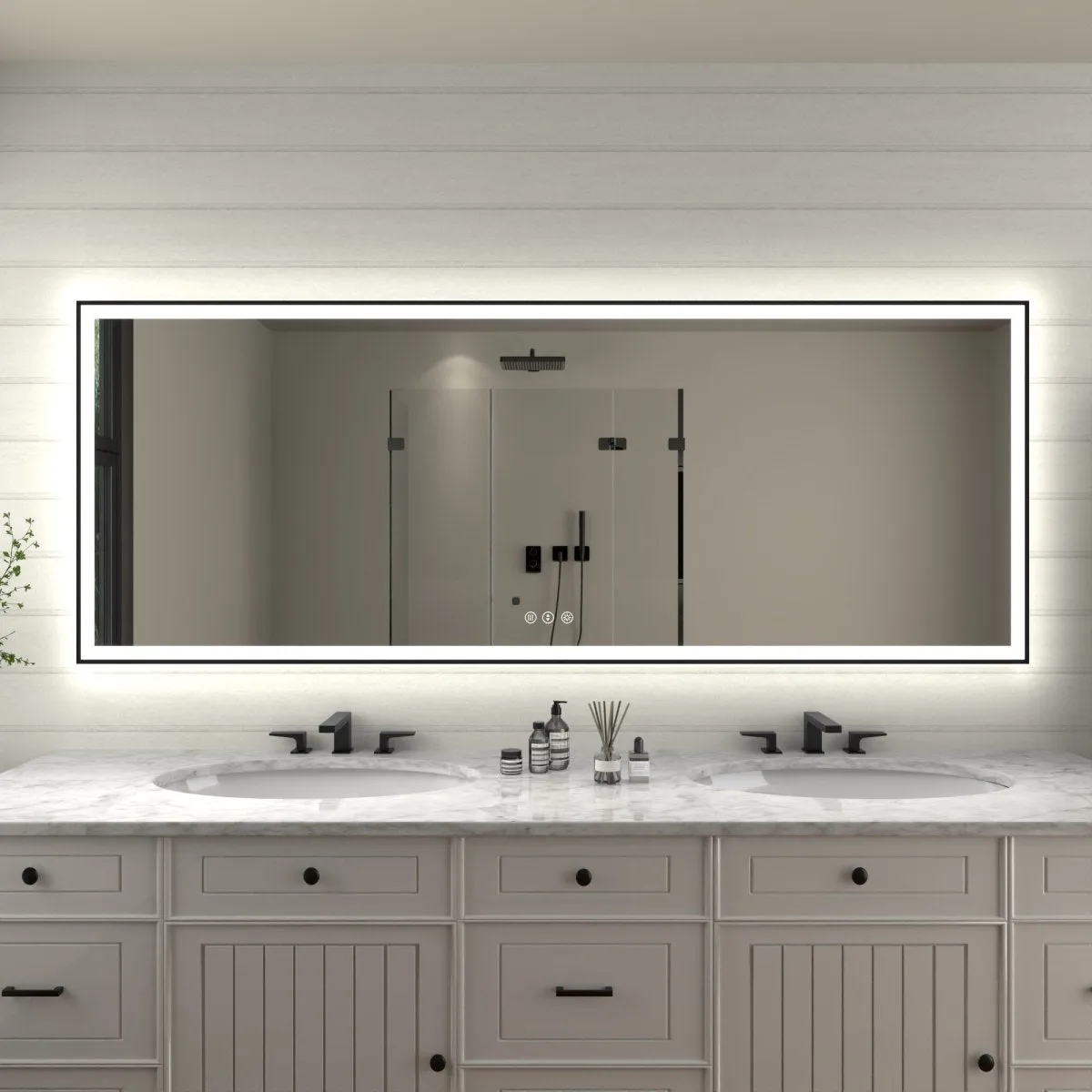 Apex-Noir 84"x32" Framed LED Lighted Bathroom Mirror