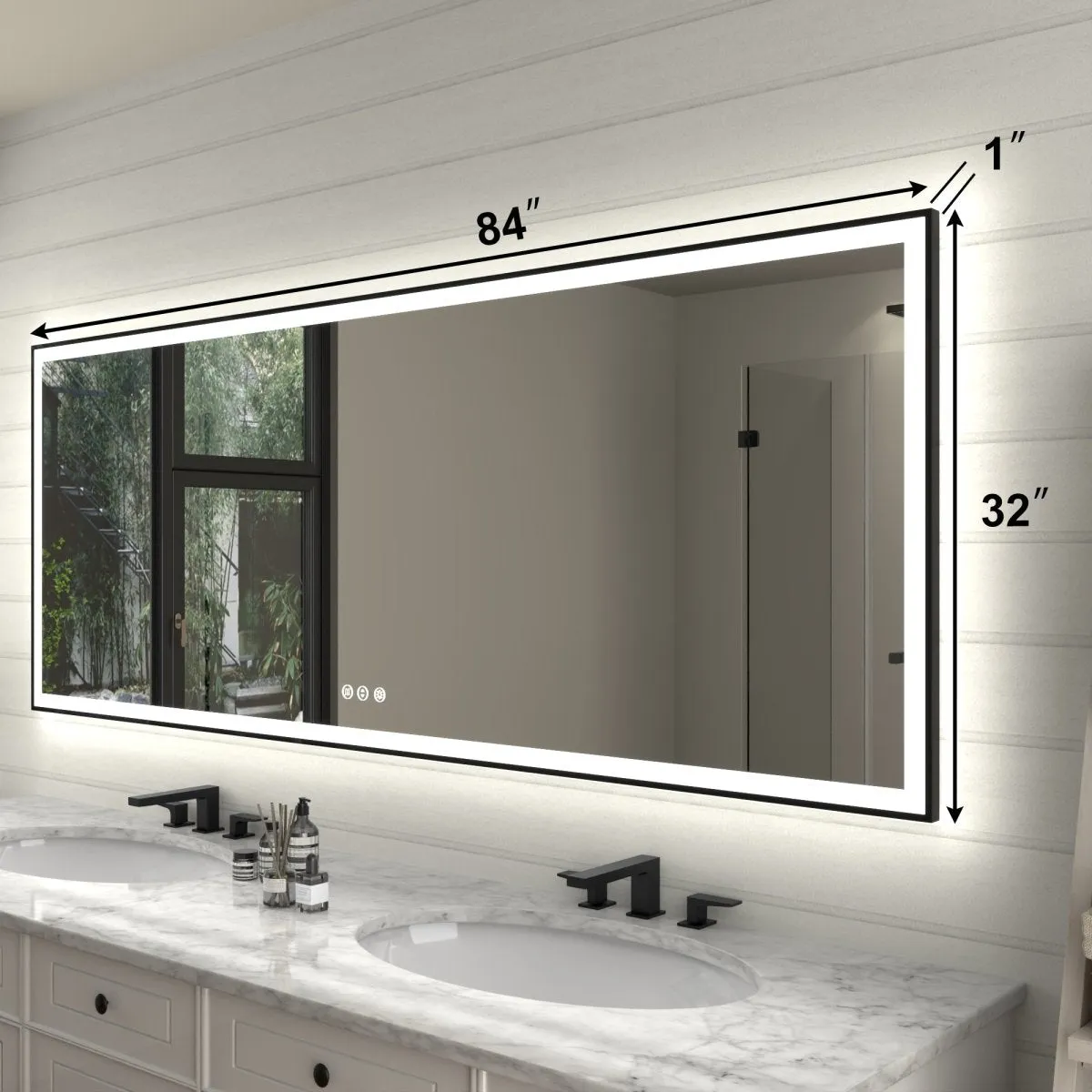 Apex-Noir 84"x32" Framed LED Lighted Bathroom Mirror