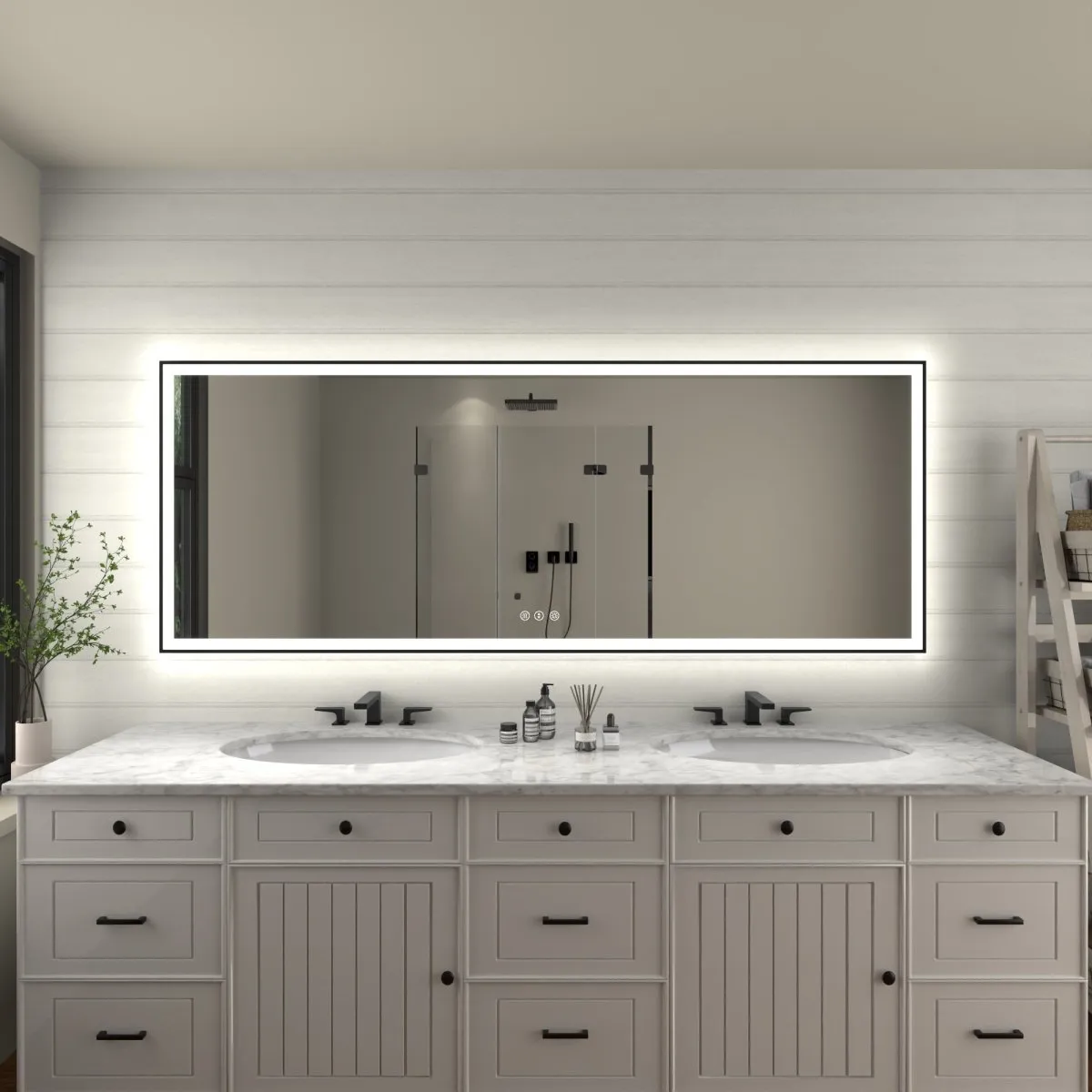 Apex-Noir 84"x32" Framed LED Lighted Bathroom Mirror