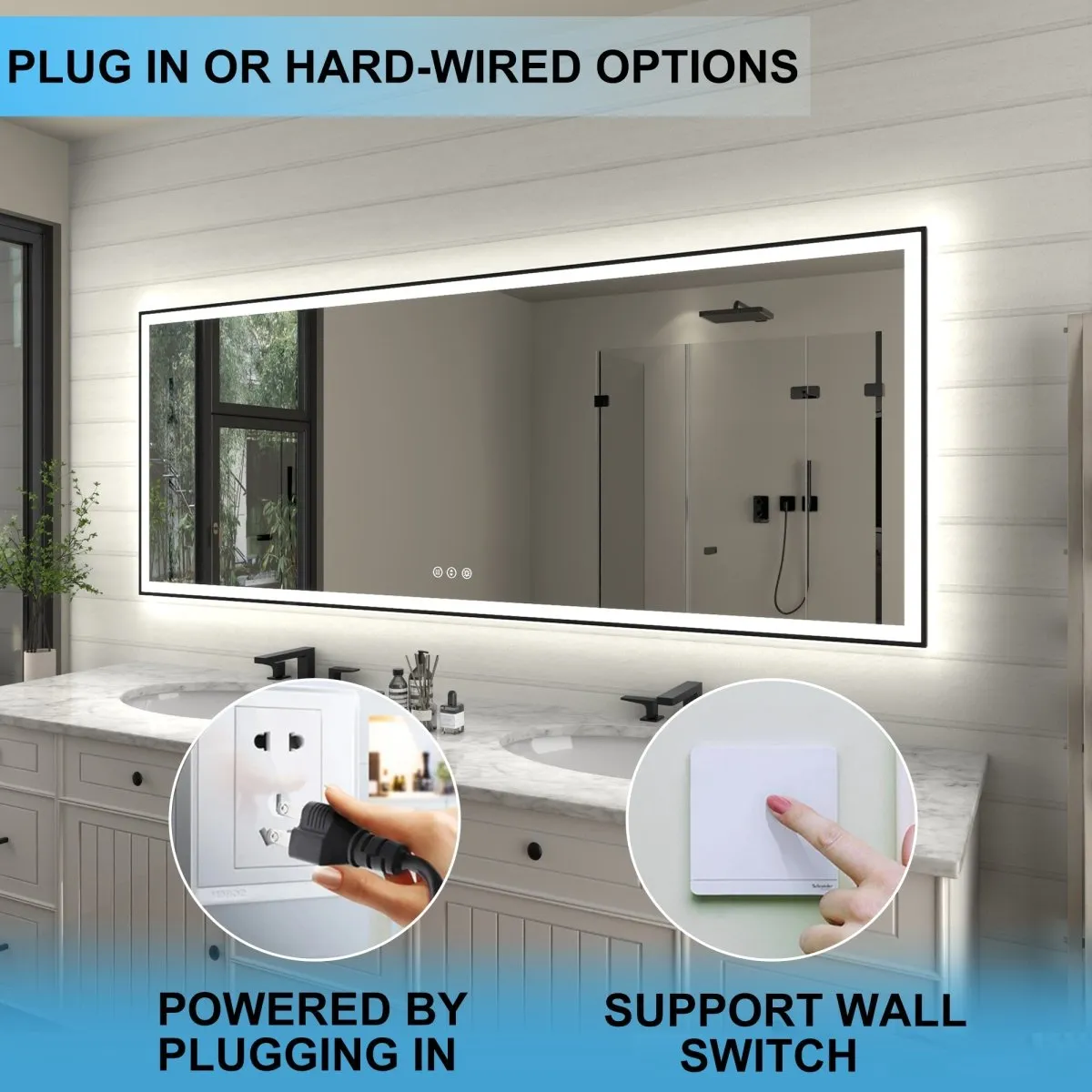 Apex-Noir 84"x32" Framed LED Lighted Bathroom Mirror