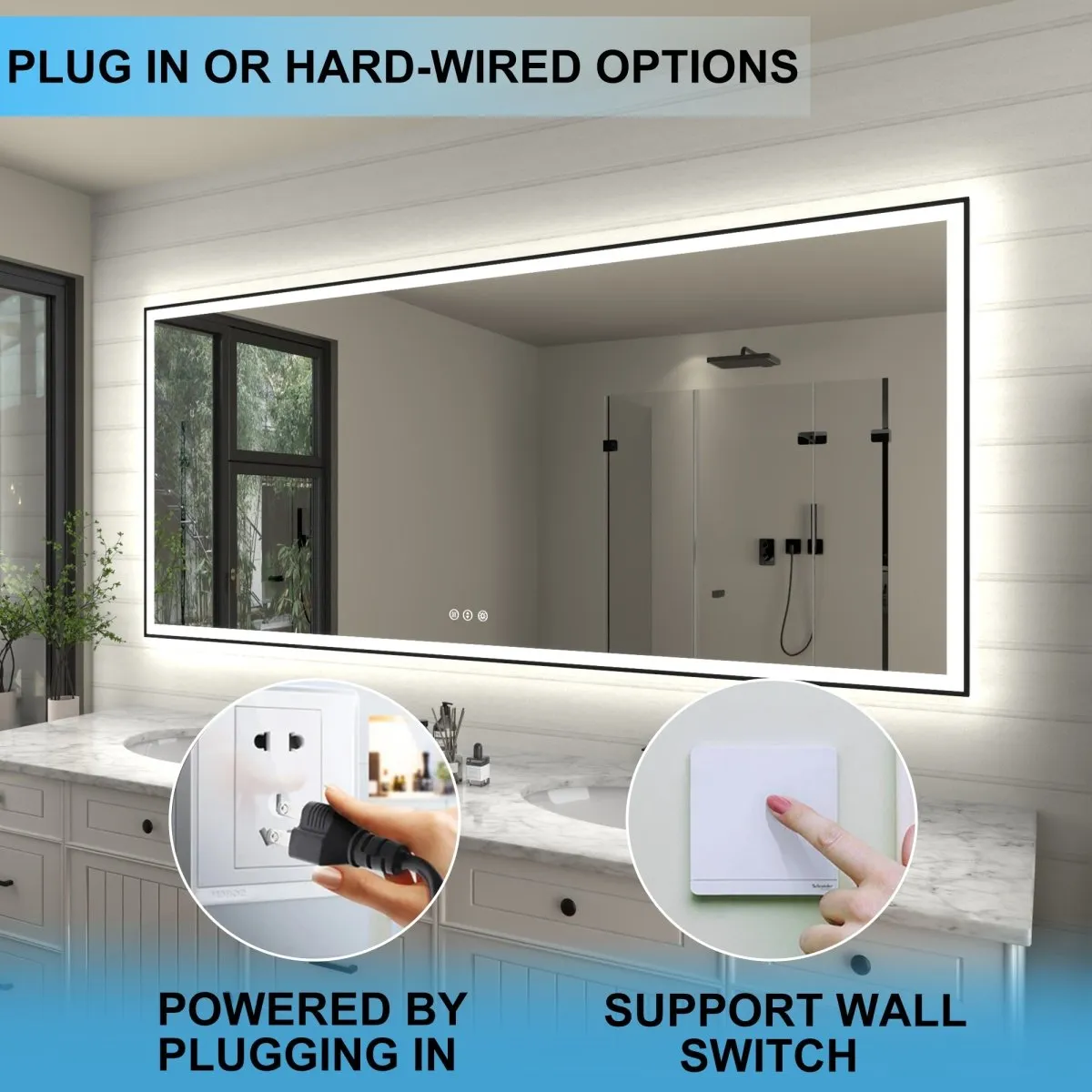 Apex-Noir 88"x38" Framed LED Lighted Bathroom Mirror
