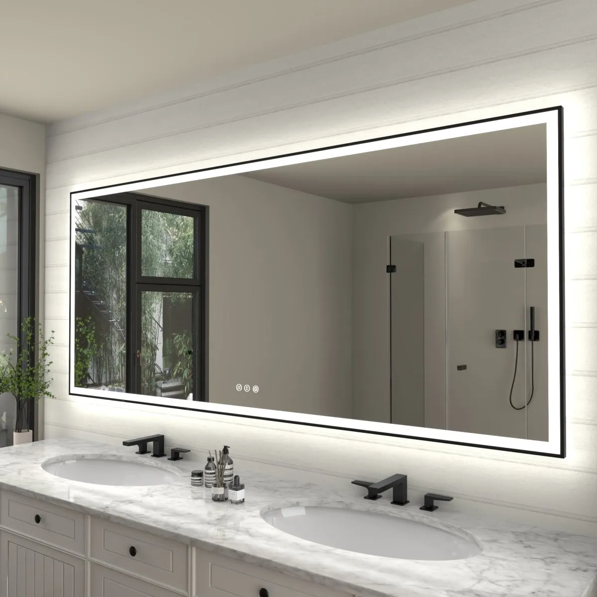 Apex-Noir 88"x38" Framed LED Lighted Bathroom Mirror