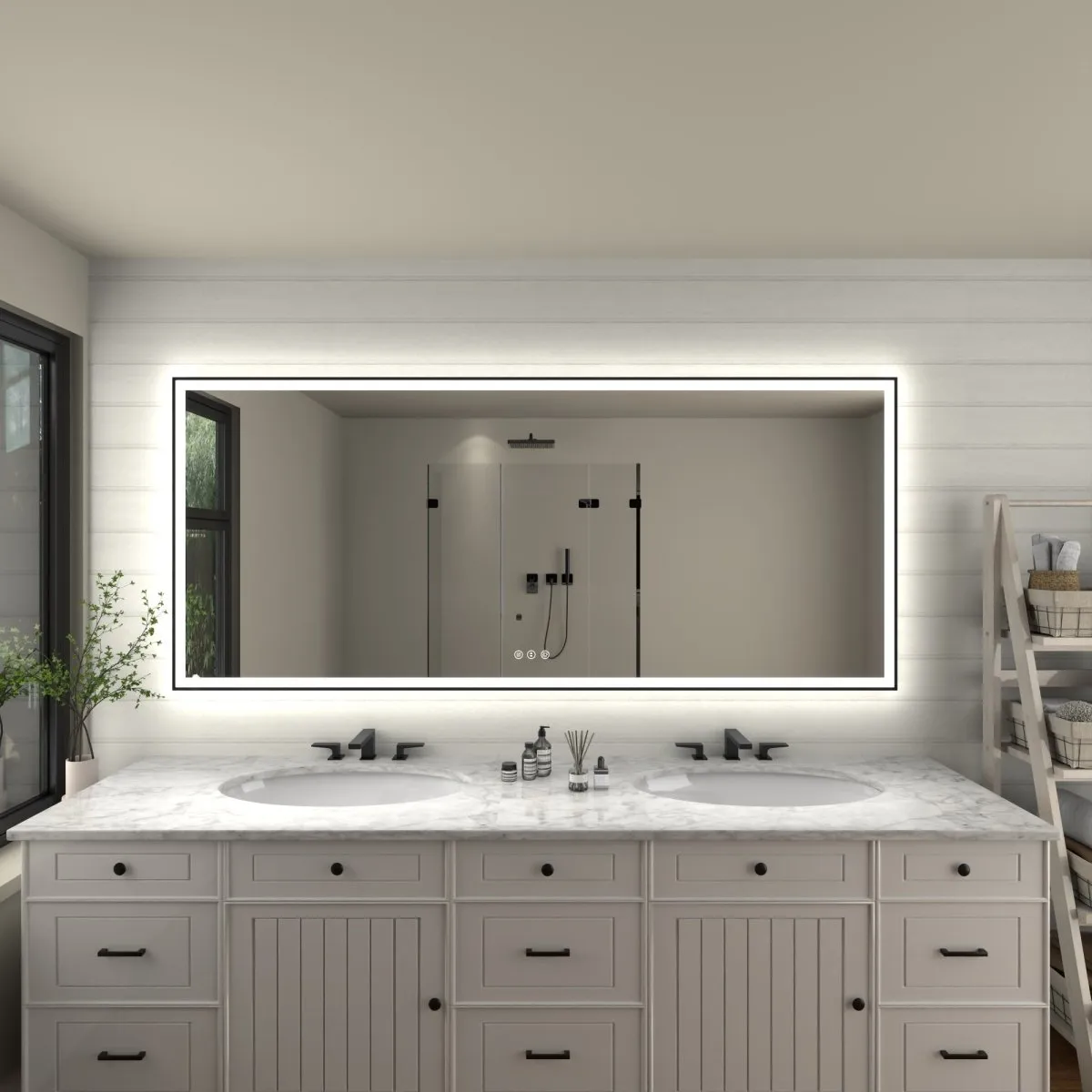 Apex-Noir 88"x38" Framed LED Lighted Bathroom Mirror