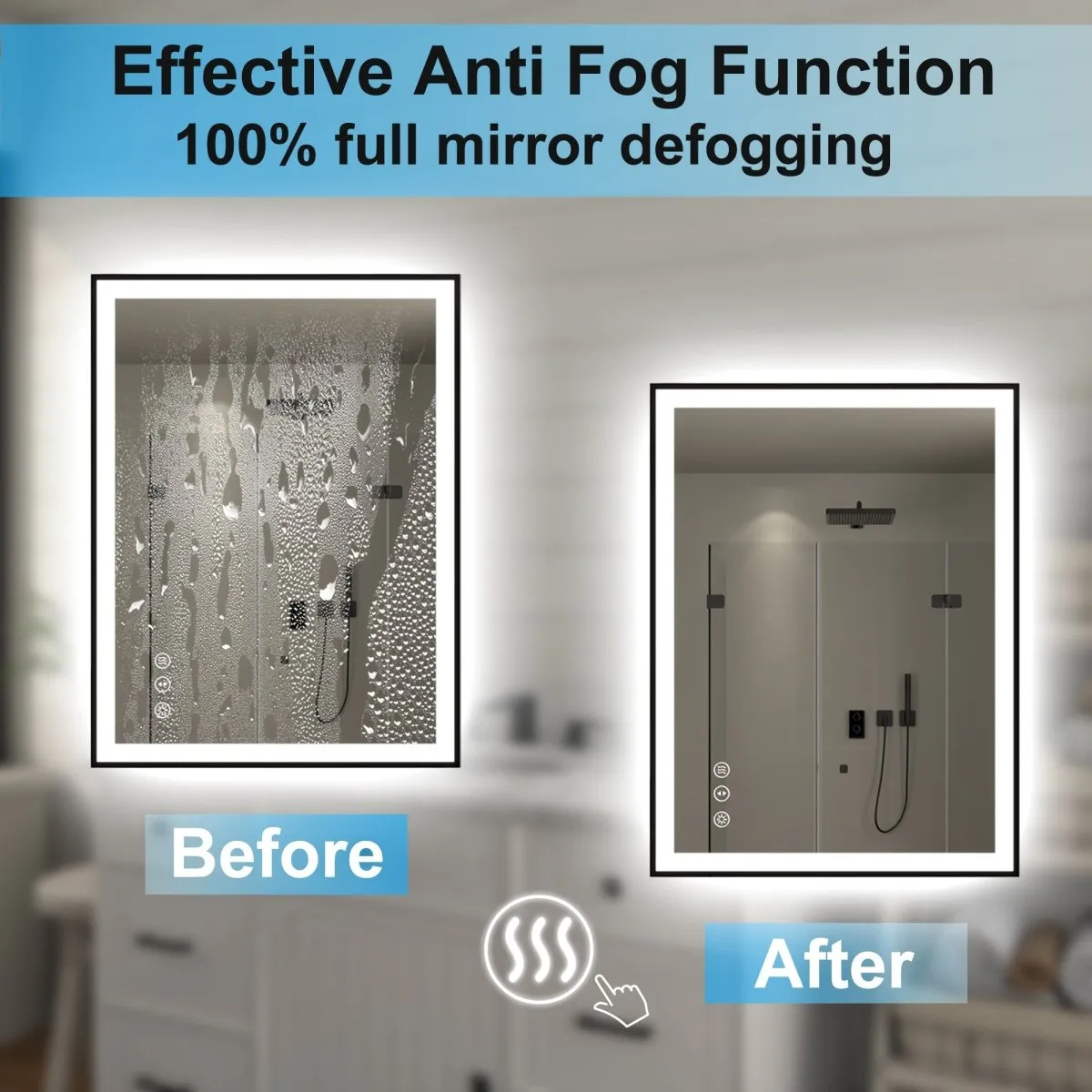 Apex-Noir 88"x38" Framed LED Lighted Bathroom Mirror