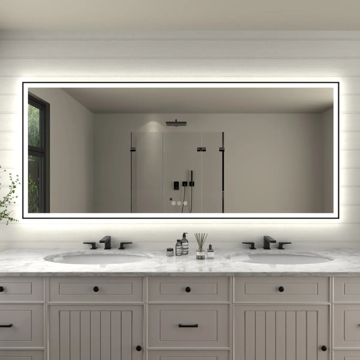 Apex-Noir 88"x38" Framed LED Lighted Bathroom Mirror