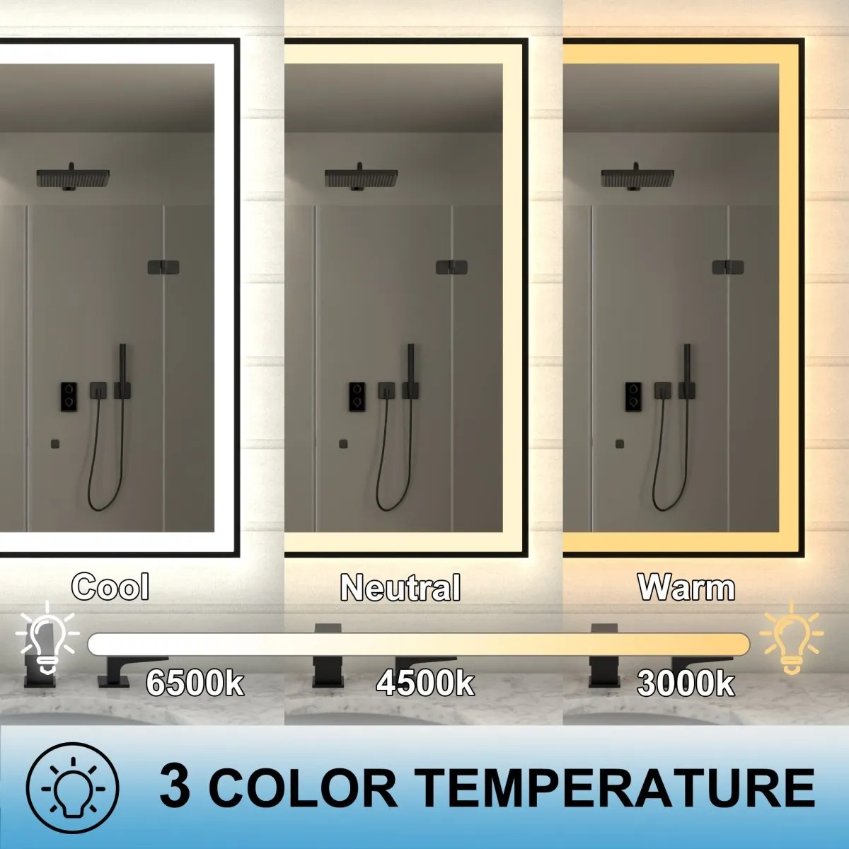 Apex-Noir 88"x38" Framed LED Lighted Bathroom Mirror
