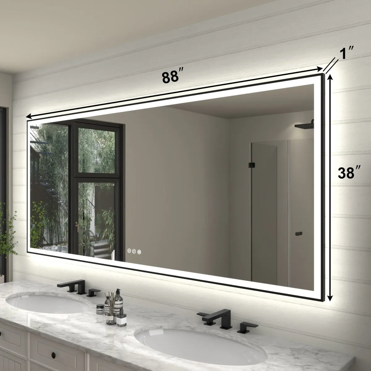 Apex-Noir 88"x38" Framed LED Lighted Bathroom Mirror