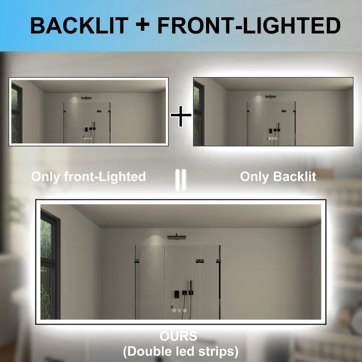 Apex-Noir 88"x38" Framed LED Lighted Bathroom Mirror