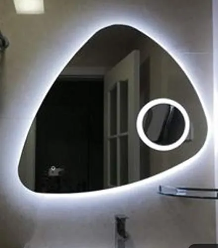ARANAUT Triangle Shaped Mirror, LED illuminated Vanity Mirror with Touch Sensor, Wall Mounted Mirror for Bathroom, bedroom & makeup room (Size: 18x24 inches, Framed, White light)