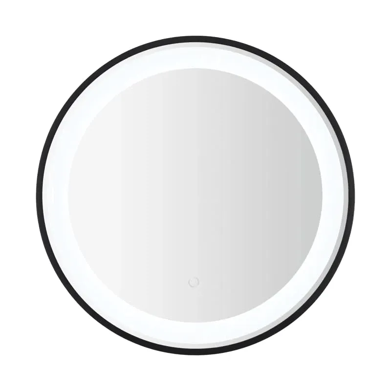 ARTESSA Vanity Essentials Round LED Mirror for Bathroom with Metal Frame, 3-Colour LED, Antifog (80 x 80 CM) (Black)