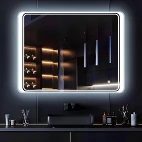Backlit Bathroom Mirror, Rectangular Wall Mounted Mirror for Bedroom, Illuminated Vanity Mirror with Touch Sensor (18x24 inches, Comforting Lights in Multiple Colors, Framed)