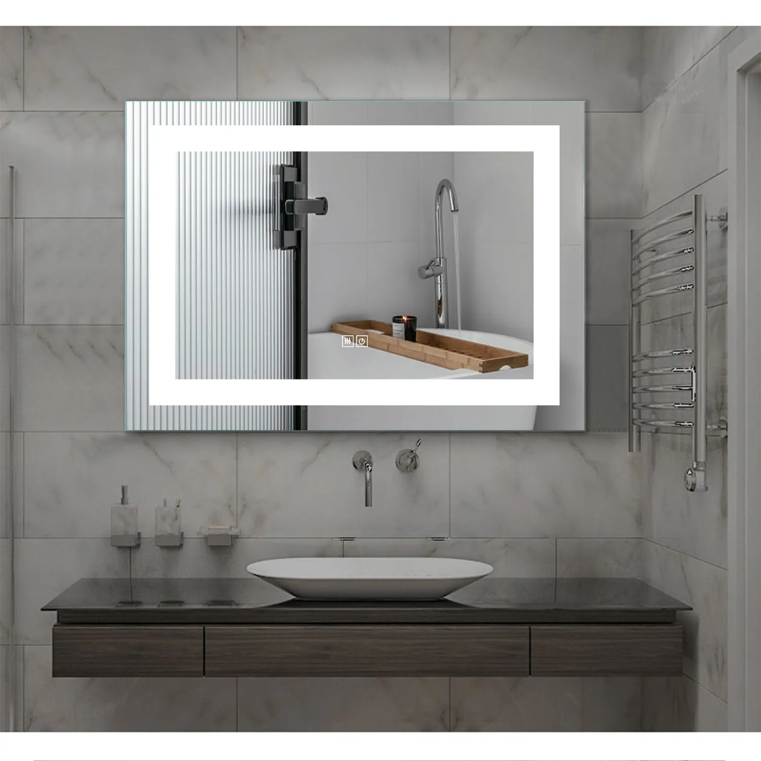 Backlit LED Illuminated Bathroom Anti-Fog Wall Mounted Mirror With Light And Dimmer