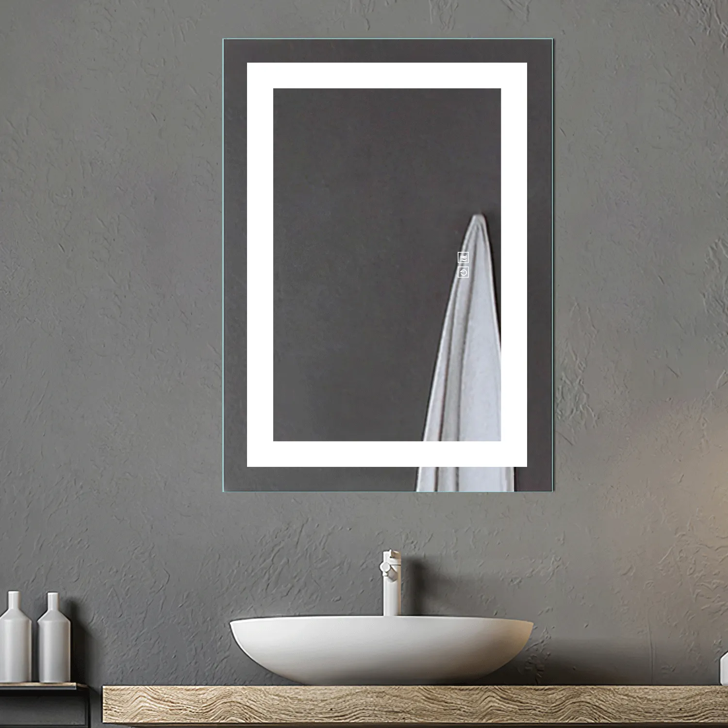 Backlit LED Illuminated Bathroom Anti-Fog Wall Mounted Mirror With Light And Dimmer