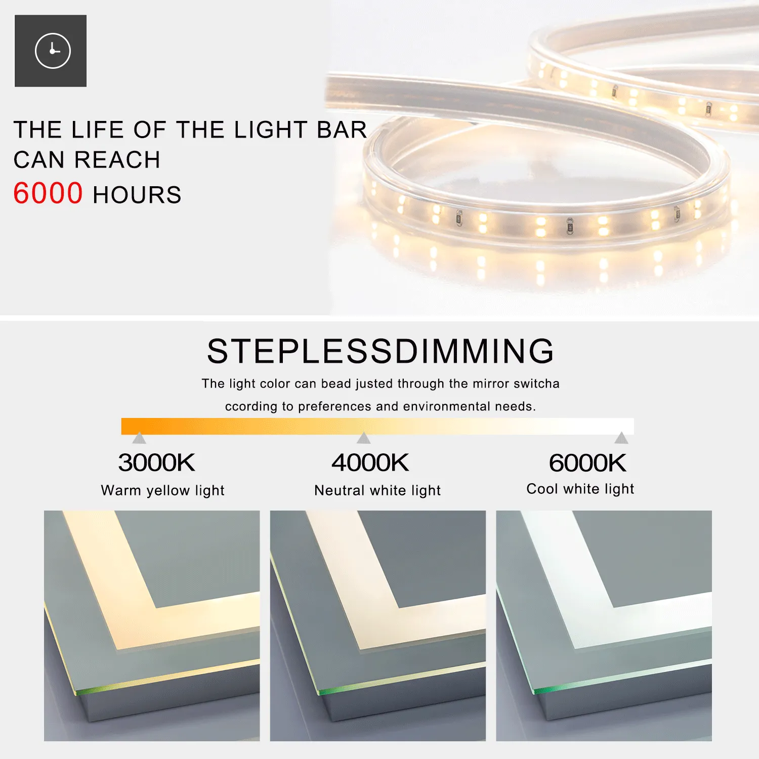 Backlit LED Illuminated Bathroom Anti-Fog Wall Mounted Mirror With Light And Dimmer