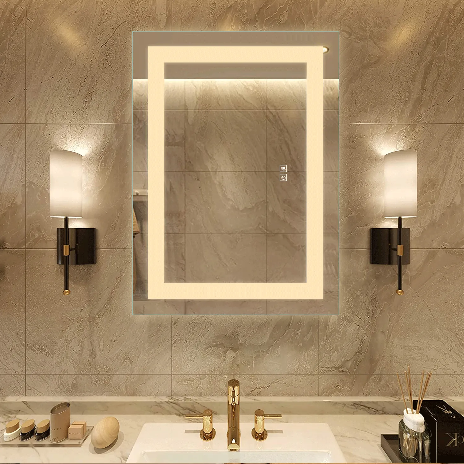Backlit LED Illuminated Bathroom Anti-Fog Wall Mounted Mirror With Light And Dimmer