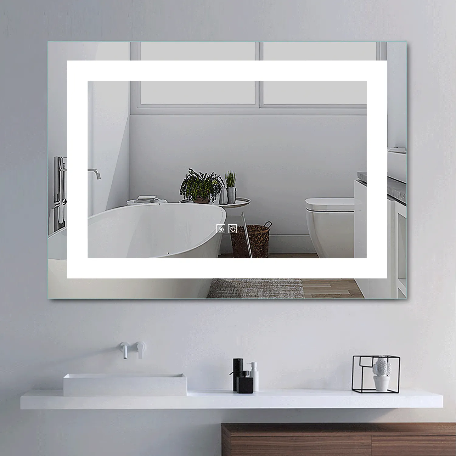 Backlit LED Illuminated Bathroom Anti-Fog Wall Mounted Mirror With Light And Dimmer