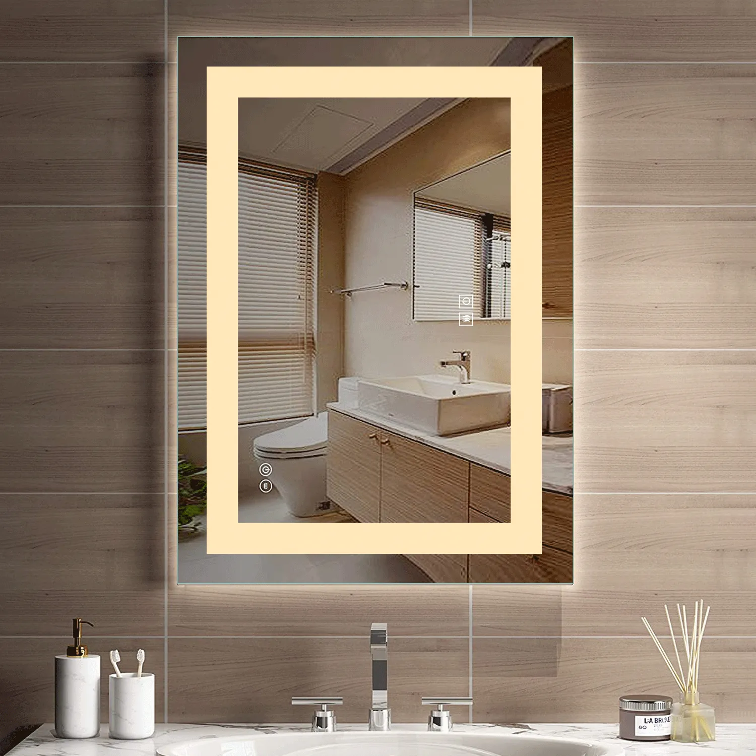Backlit LED Illuminated Bathroom Anti-Fog Wall Mounted Mirror With Light And Dimmer
