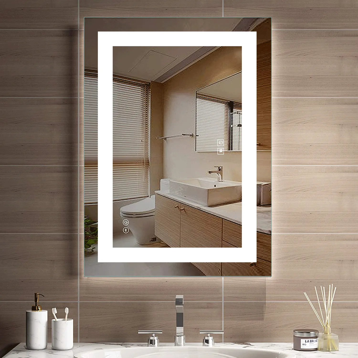 Backlit LED Illuminated Bathroom Anti-Fog Wall Mounted Mirror With Light And Dimmer