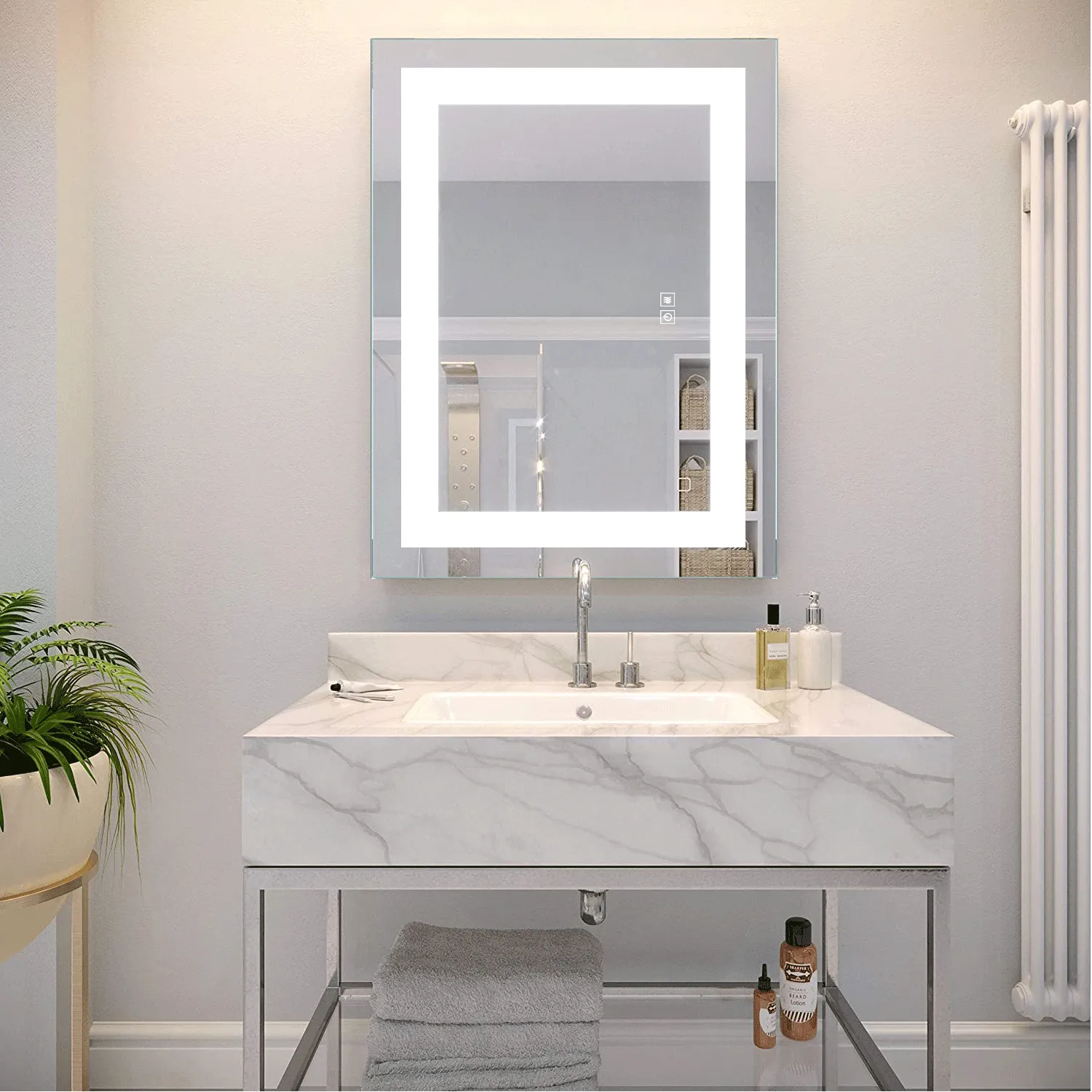 Backlit LED Illuminated Bathroom Anti-Fog Wall Mounted Mirror With Light And Dimmer