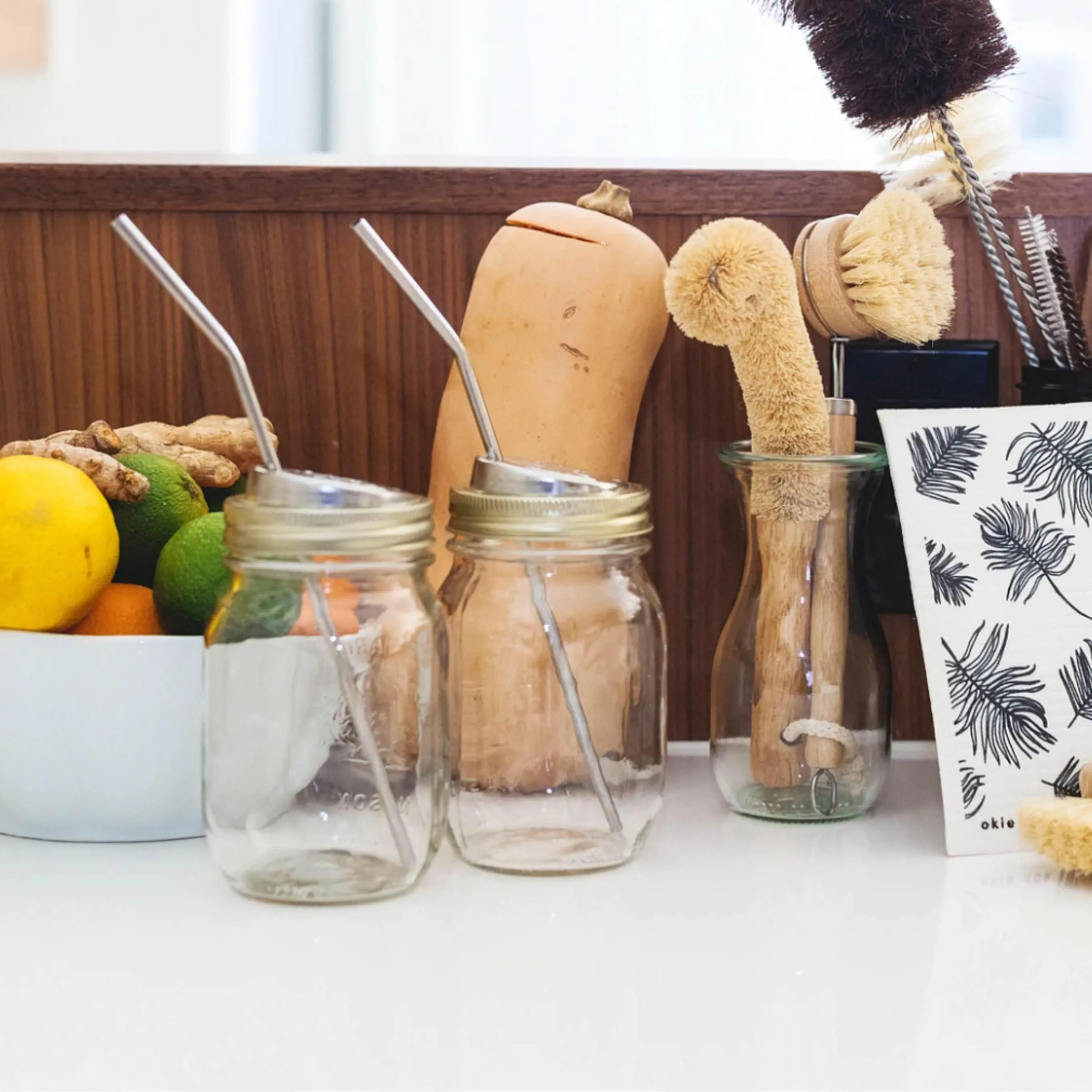 bamboo & sisal long handle dish brush (with replaceable head)