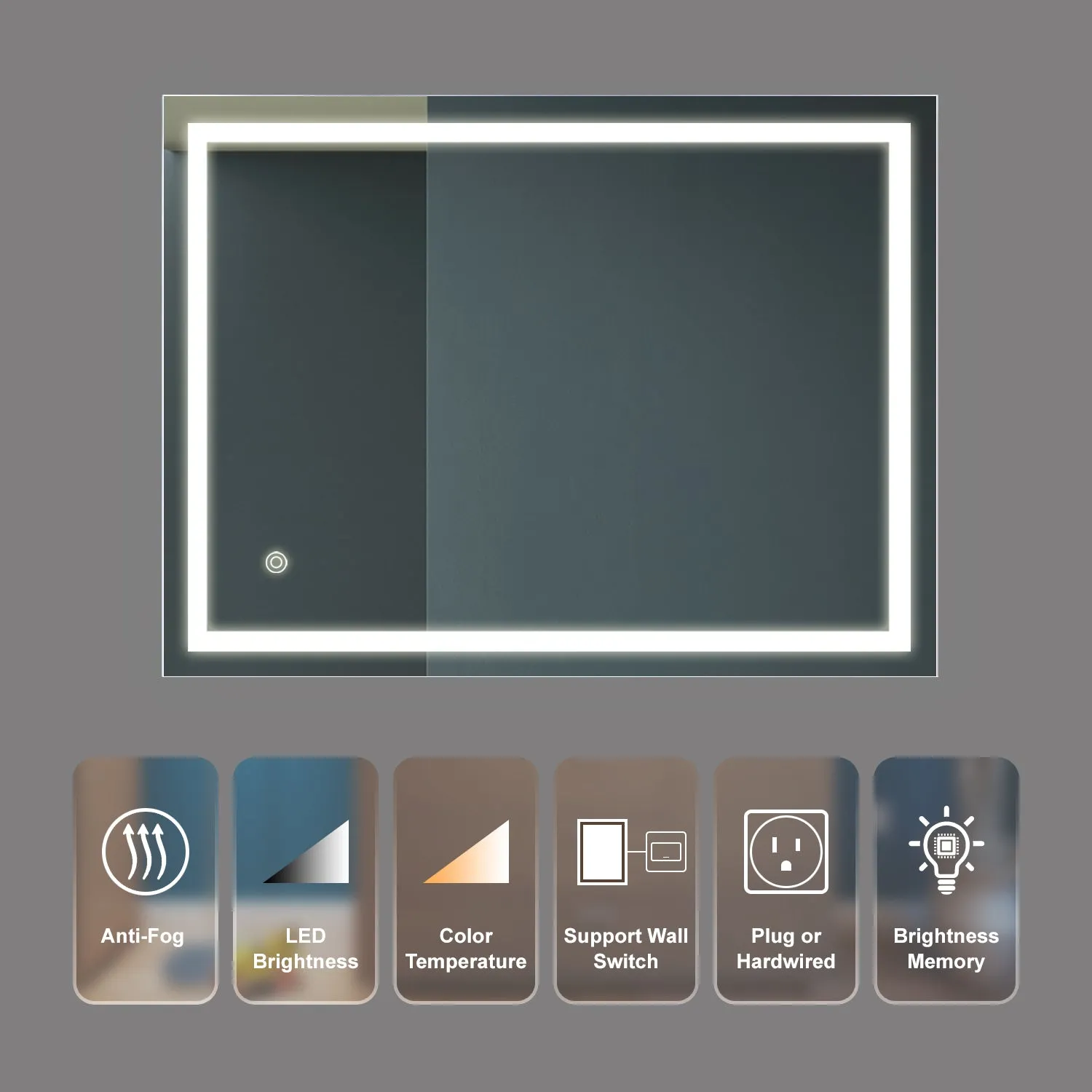 Bathroom Led Classy Vanity Mirror with High Lumen,Dimmable Touch,Wall Switch Control, Anti-Fog ,CRI 90 Adjustable 3000K-4500K-6000K ,IP54 Waterproof Energy saving Vertical & Horizontal