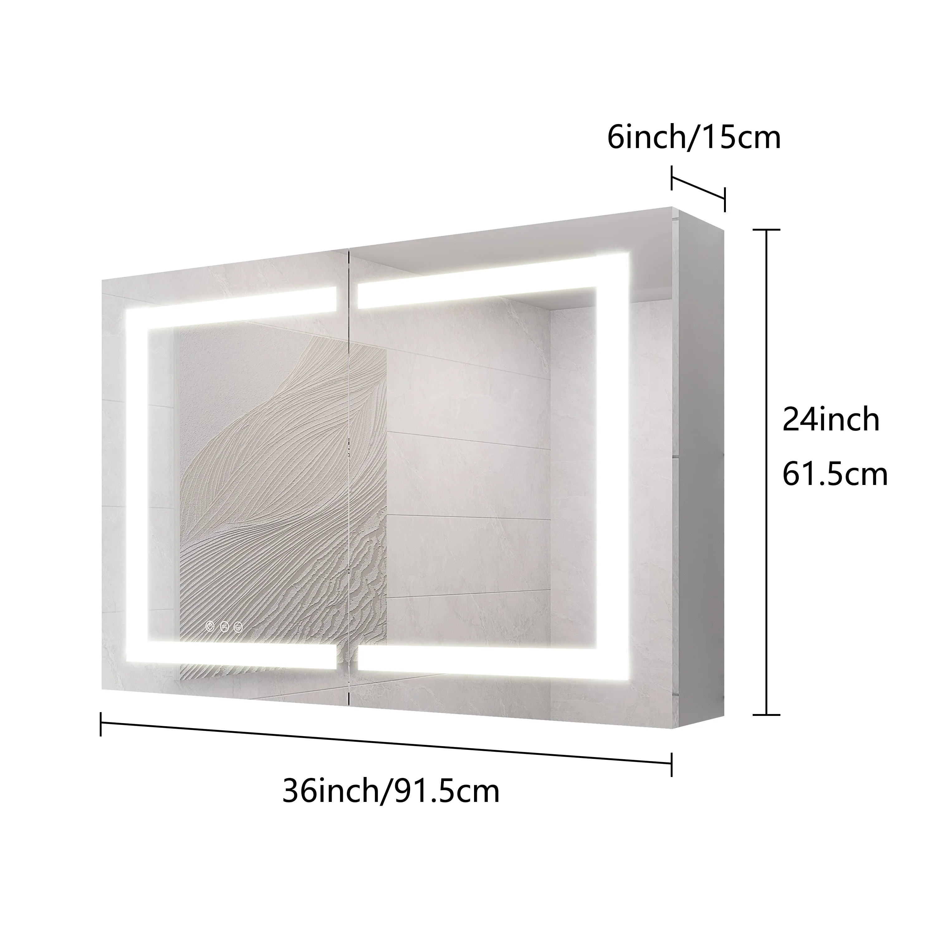 Bathroom Medicine Cabinet with Lights, 36×24 Inch LED Medicine Cabinet with Mirror, Wall Cabinet with Shelves, Double Door Lighted Medicine Cabinet with Defogger, Dimmable, Wall Mount